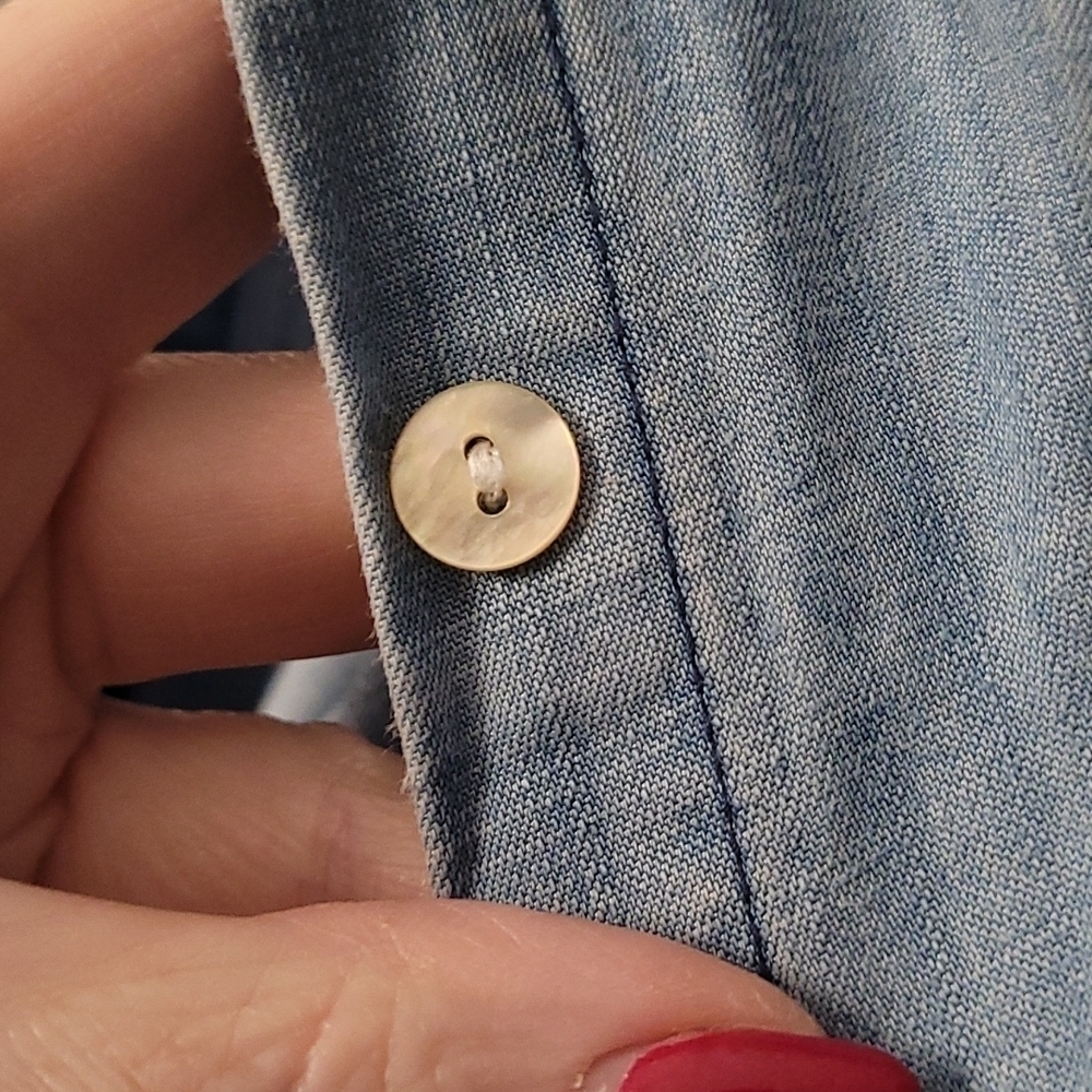 Soft Surroundings chambray denim button tunic short sleeve shirt top sz small - Picture 7 of 8
